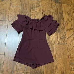 She + Sky maroon off shoulder romper - size M